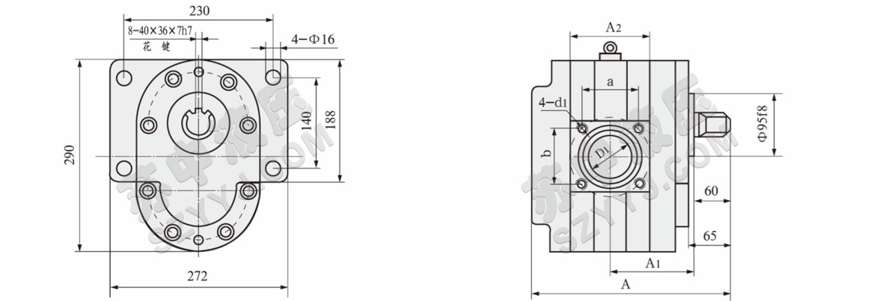 DCB-B600-1000F(FL)低噪音大流量齒輪泵(橢圓形)外形尺寸